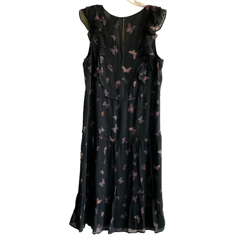 NWT Paige Black Butterfly Print Silk "Basil" Dress with Drawstring Waist size L - Picture 6 of 9